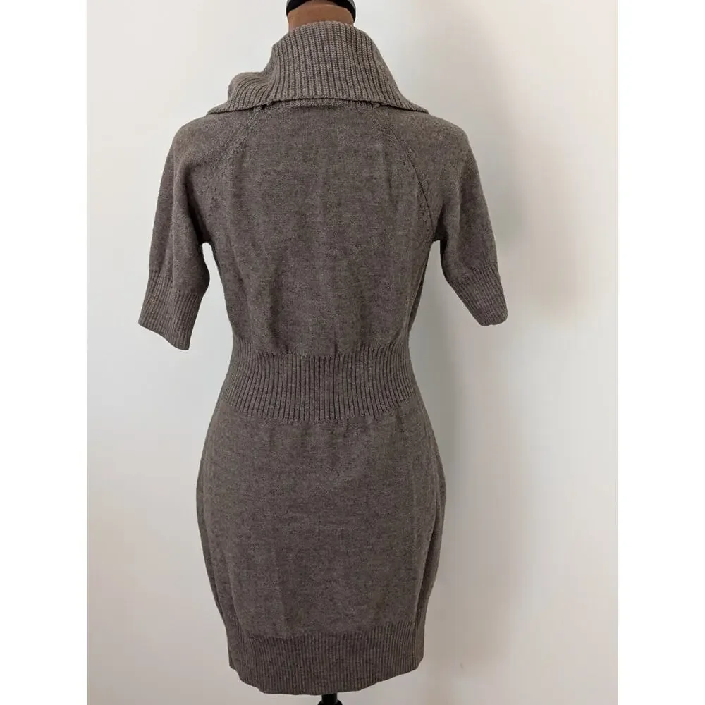 LOFT Merino Wool Blend Cowl Neck Sweater Dress S Brown Y2K Office Siren - Picture 4 of 9